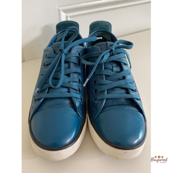 Auth Louis Vuitton Green Monogram Embossed Leather Nubuck Low Top Sneakers 36/6 - Picture 11 of 15